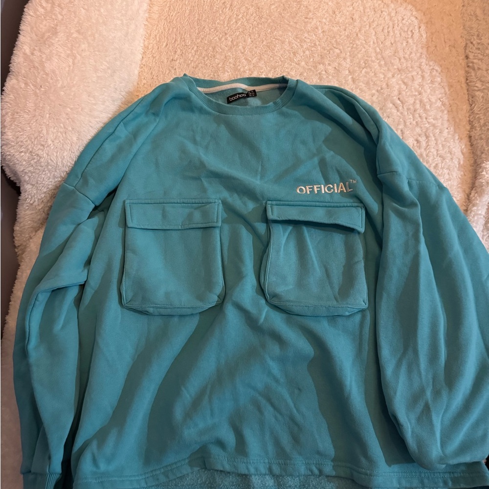 Boohoo Teal Crew Neck Top